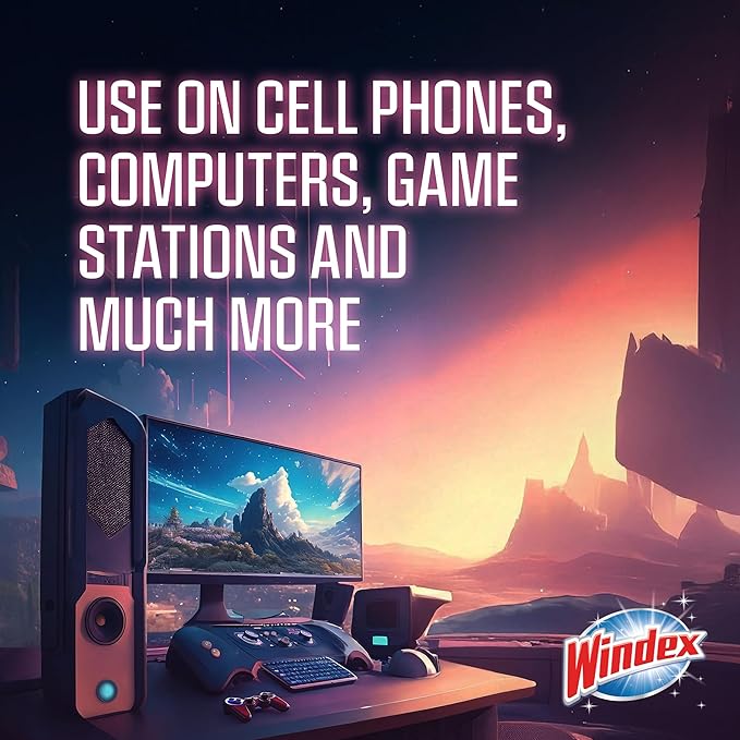 Windex Gaming Cleaning Wipes, Ammonia-Free Anti-Static Electronics Cleaner for Consoles, Controllers, Screen, TV, Computer Monitor & Keyboard, Streak-Free Pre-Moistened, 25 Count (Pack of 12)