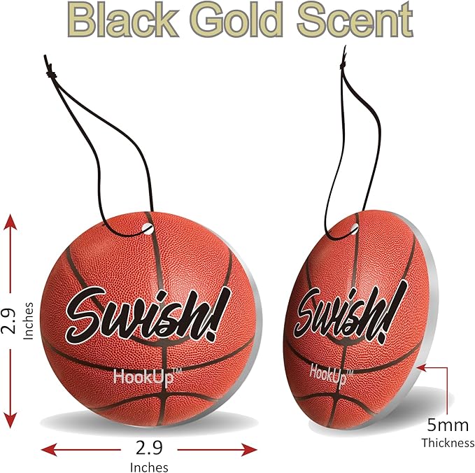 Basketball Car Air Freshener by HookUp - 25 Pack - Black Gold Scent (Extra Strong) | Unique Basketball Gift for Players, Coach, Fans | Hanging Car Accessory with Long Lasting Fresheners Smell