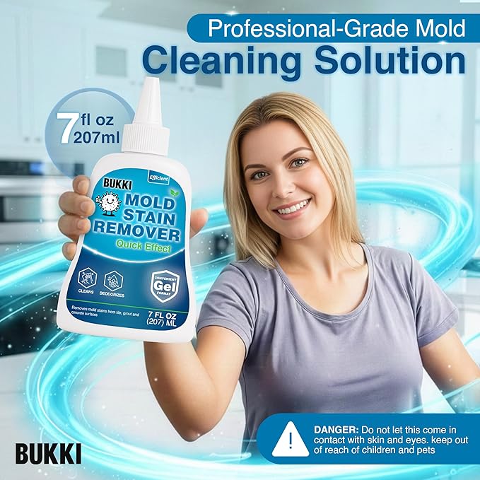 BUKKI Mold Stain Remover Gel 150g 7 FL OZ, Thick Cleaning Gel for Shower Grout, Washer Seals, Walls Caulk, Bathroom Stain Cleaner and Stain Support Surface Gel