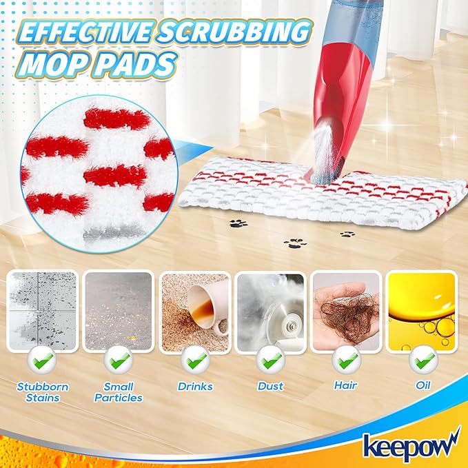 KEEPOW Mop Pads Refills Compatible with O-Cedar Promist Max Spray Mop Double-Side Washable Reusable Flip Mopping Pads Replacement for Dry Wet Floor Cleaning,5 Packs
