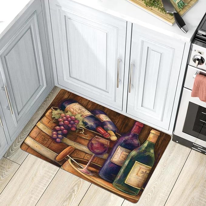 Wine Theme Kitchen Mat 2x4ft/24x48in Non-Slip Backing Kitchen Rugs and Mats Pattern Printed Farmhouse Decor Washable Floor Mat