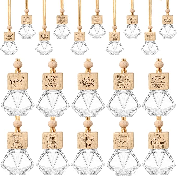 30 Pcs Appreciation Gift Bulk Car Diffuser Air Freshener Ornament Hanging Empty Glass Essential Oil Bottle for Coworker Staff Teachers Nurse Employee Team Thank You Gift