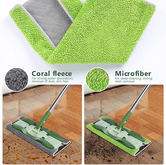 Masthome Microfiber Mops for Floor Cleaning with Washable Pads 4pcs,&Spin Mop Bucket System with 3 Mop Pads - Home & Office Suitable