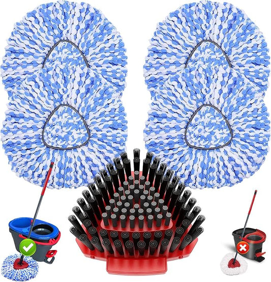 5 Pack Spin Mop Head Replacement for O Cedar RinseClean 2-Tank System,Include 4 Mop Replace Heads + 1 Upgrade Scrubber Brush, 100% Microfiber Mop Refills Deep Cleaning Machine Washable