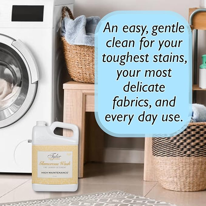 Tyler Candle Glamorous Wash Laundry Detergent, High Maintenance Bundle with Tyler Candle Mixer Melts, Autoglam Freshener, and Stain Remover Pen (1 Gallon)
