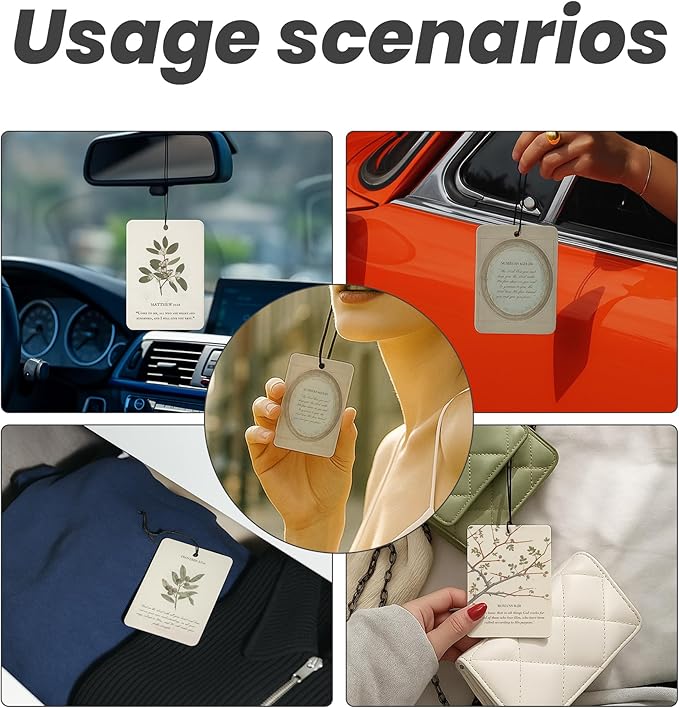 Vintage Floral Christian Car Air Freshener 4 Pcs - Retro Flowers Bible Verse Religious Hanging Air Freshener 4 Pcs for Cars Closet Drawer Books, Car Accessories Mirror Decor for Women Girls