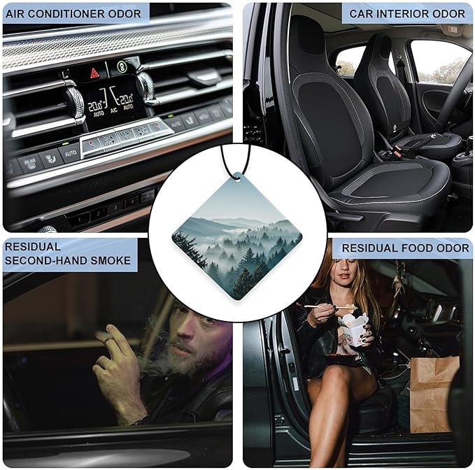 Blue Green Tree Landscape Car Air Fresheners Gray Rhombus Aromatherapy Tablets for Car Decor Bedroom Wardrobe Shoe Cabinet Quickly Eliminate Odors Pendant Decor 3PCS