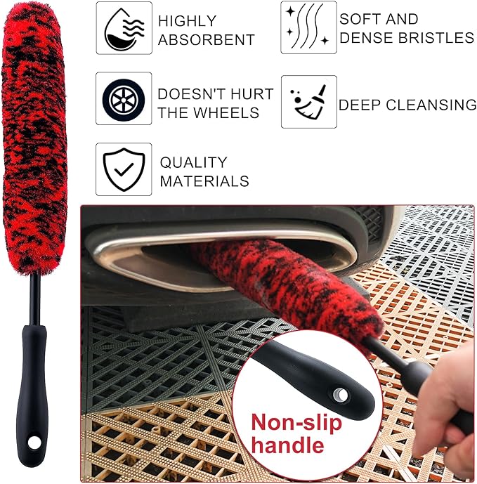 8Pcs Wheel Tire Brush Set, Wheel Brushes for Cleaning Wheels Tire Rim, Soft Wheel Cleaner Brush, Bendable & Durable Car Wheel Rim Detailing Brush for Cleaning Spokes, Fenders, Engines
