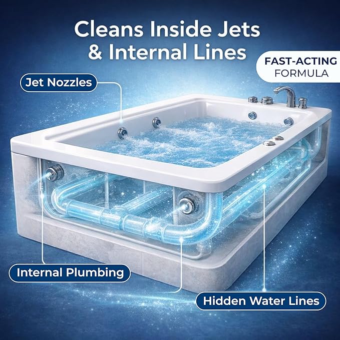 Jetted Tub Cleaner Tablets – Bathtub Jet & Pipe Cleaner for Whirlpool Baths, Spas & Hot Tubs, Deep Cleans Tub Jets, Septic Safe, 12 Tablets