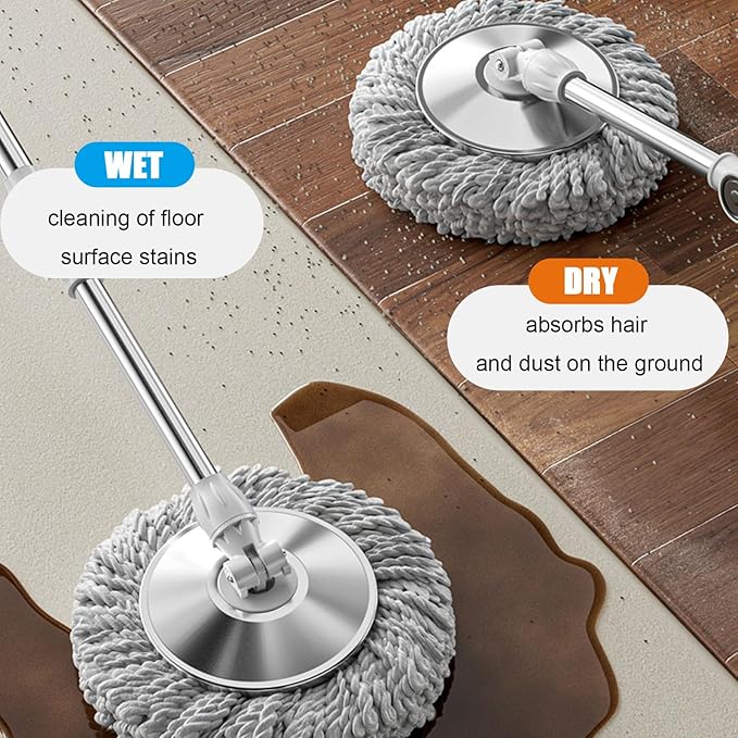 Spin Mop and Bucket with Wringer Set, Mops with 4 Replacement Washable Microfiber Mop Pad Heads Refills, Easy Moving with Wheels for Home Floor Cleaning