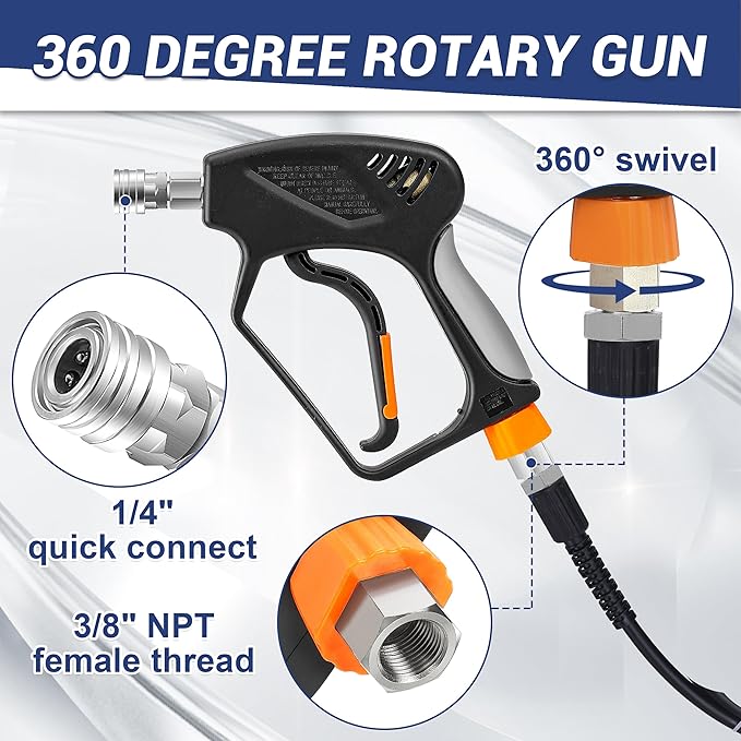 PWACCS Dual Foam Cannon with Pressure Washer Short Gun, Foam Cannon Dual Connector Accessory, Car Wash Foam Gun Kit with 1/4" Quick Connector, 5 Power Washer Sprayer Nozzles, 1.5 Liter, 5000 PSI