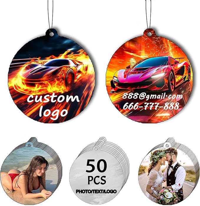 50PCS Custom Logo Bulk Car Air Fresheners, Wholesale Custom Double-Sided Car Air Fresheners with Photo Text Logo, Suitable for Truck and Car Drivers, as Well as Business Logos (50 Rount)