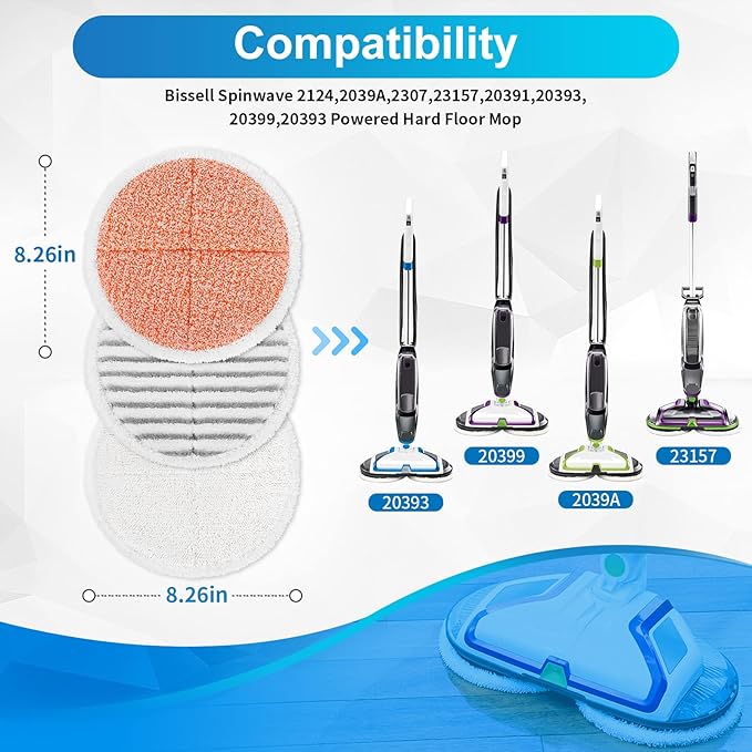 KEEPOW Spinwave Replacement Pads Compatible with Bissell Spinwave Powered Hard Floor Mop 2039 Series, 20399, 2039A, 2307, 2315A, 23157, 2124, 20393 Spin Heavy Scrub Mop Pads for Floor Cleaner (4 Pack)