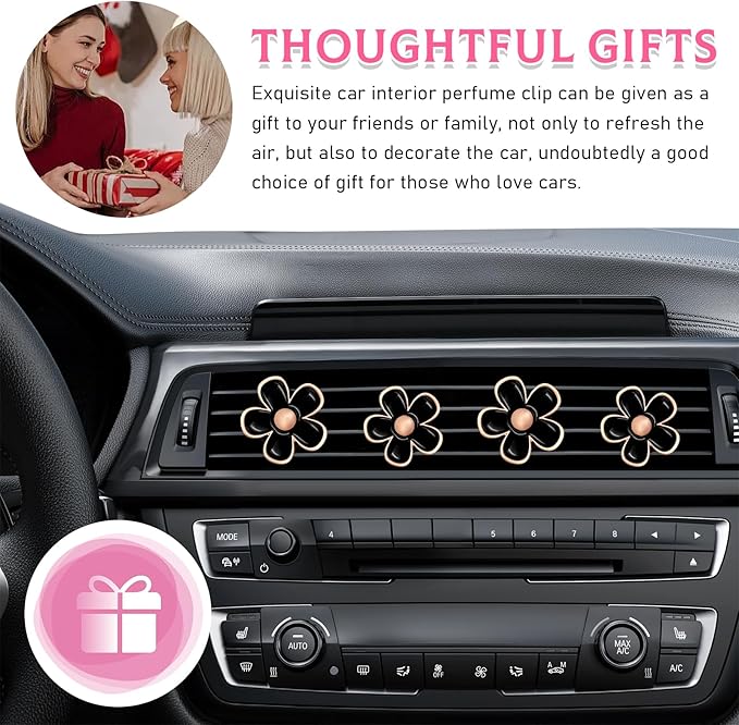 6PCS Car Air Vent Clip, Daisy Flower Auto Scents Air Freshener Clip with 6 Fragrance Piece, Decorative Auto Air Conditioning Clip for Women Girl, Universal Car Accessories (Black)