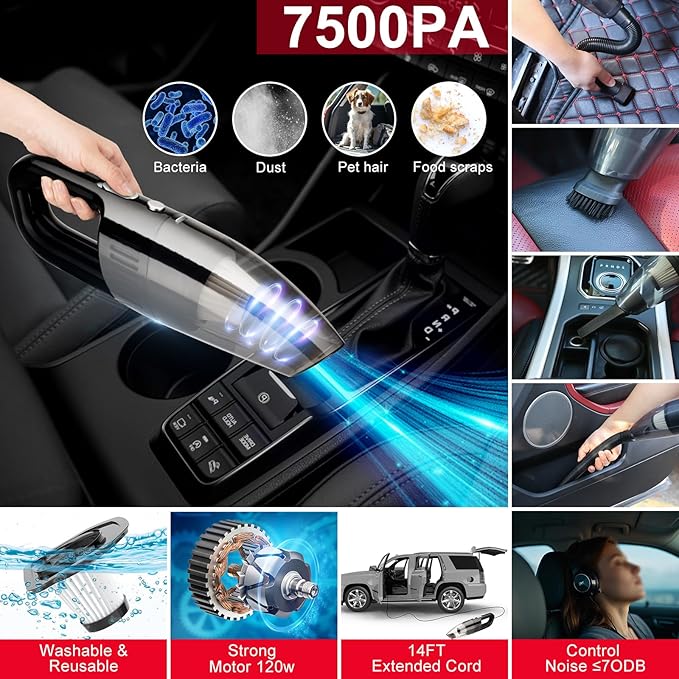 45Pcs Car Wash Cleaning Kit with High Power Handheld Vacuum Windshield Cleaning Tool with Side Mirror Squeegee Detailing Brushes Tire Brush Towels Complete Detailing Set for Car