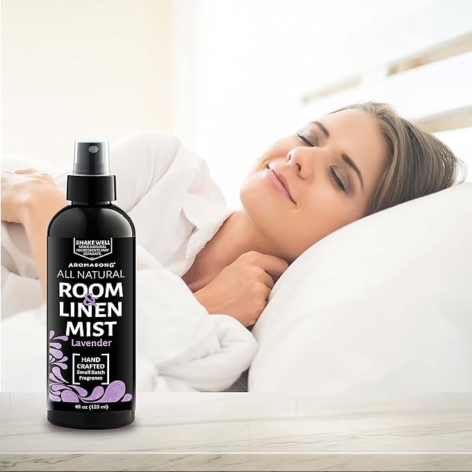 Aromasong All Natural Lavender Spray for sleep - Room & Linen Spray for Pillows and Sheets - Lavender Bed Spray Home Air Freshener & Deodorizer - Calming Essential Oil Spray for Sleeping…