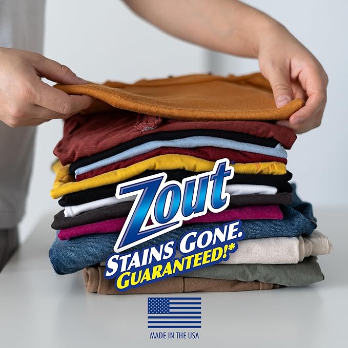 Zout Laundry Stain Remover, Triple Enzyme Formula for Blood, Tomato Sauce, & Oil Stains, Made in USA, 12 Ounce Squeeze Bottle with Flip Top Cap
