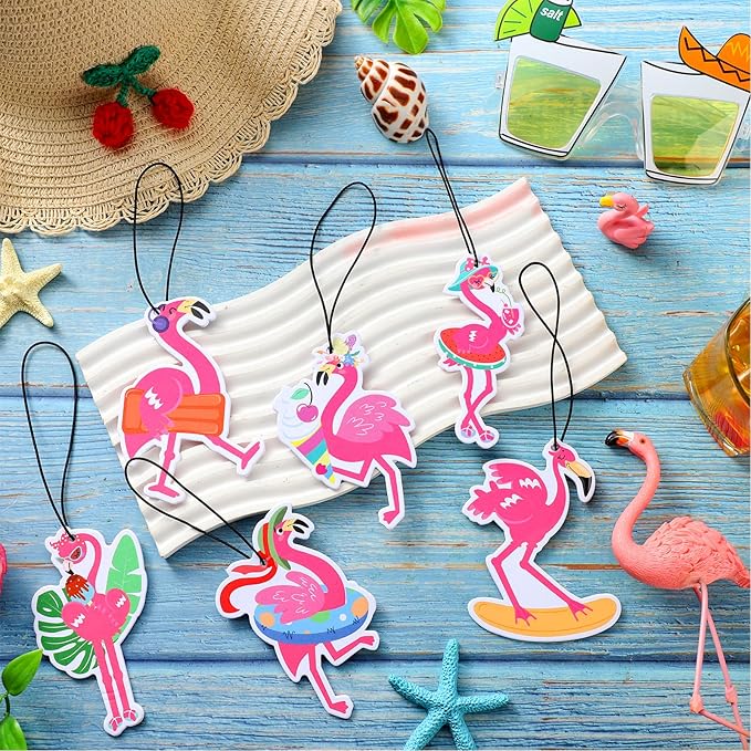 Demissle 24 Pcs Flamingo Air Freshener Flamingo Hanging Long Lasting Car Scented Tropical Automotive Air Fresheners for Rearview Mirror Birthday Beach Party Favor Accessories