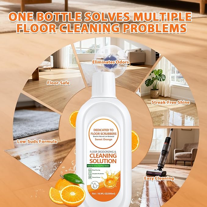 Floor Cleaning Solution Compatible with Tineco iFLOOR 2/3/5 & FLOOR ONE S3/S5/S6/S7 PRO, Low Foam Floor Cleaner for All Cordless Wet/Dry Vacuum & Robot Vacuums Mop (2 Bottle, Sweet Orange)