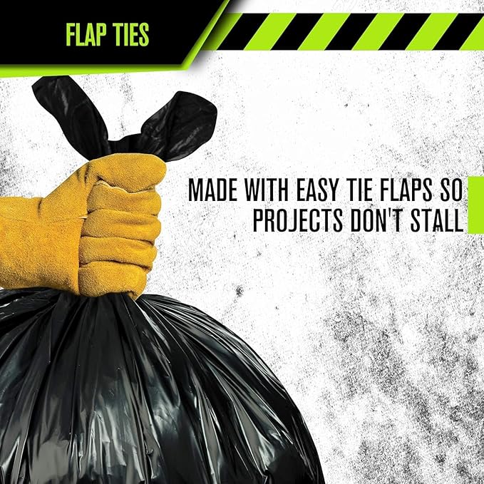 Heavy Duty 45 Gallon Trash Bags - (Huge 400 Pack/w Flap Ties) - 2.0 MIL (Equivalent) 40" x 46" Star Seal Bottom Thick Garbage Bags for Contractors, Lawn, Leaf, Yard Waste Commercial Kitchen