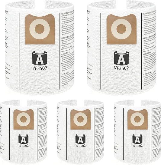 SpaceTent 5 Pack VF3502 Replacement for Rigid Shop Vac Bags Size A, compatible with RIDGID 12-16 Gallon Wet/Dry Vacuums, Part# 23743, High Performance Dust Filter Bags made of NEW PET Material