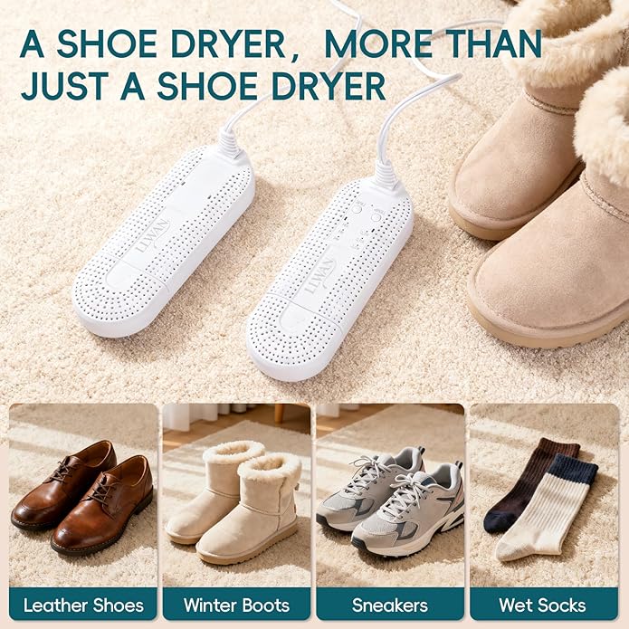 Electric Shoe Dryer, Ski Boots Dryer, Shoe & Boot Warmer for Sweaty Sneakers Trainer Shoes with 4/8/10 Hours Timer