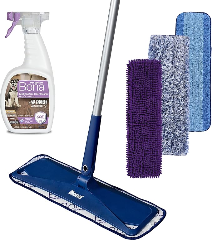 Bona Pet System Multi-Surface Floor Cleaner Spray, Dog Formulation-32 Fl Oz Premium Microfiber Floor Mop Pet System Microfiber Sweeping Pad