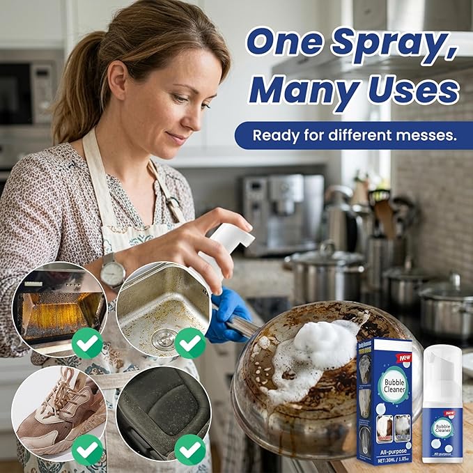 Foaming Heavy Oil Stain Remover, Rinse-Free Foam Cleaner Spray for Kitchen Grease, Multi-Surface All Purpose Cleaner for Stovetops, Countertops, Range Hoods & Sinks (100ml/3.4oz, 1-Pack)