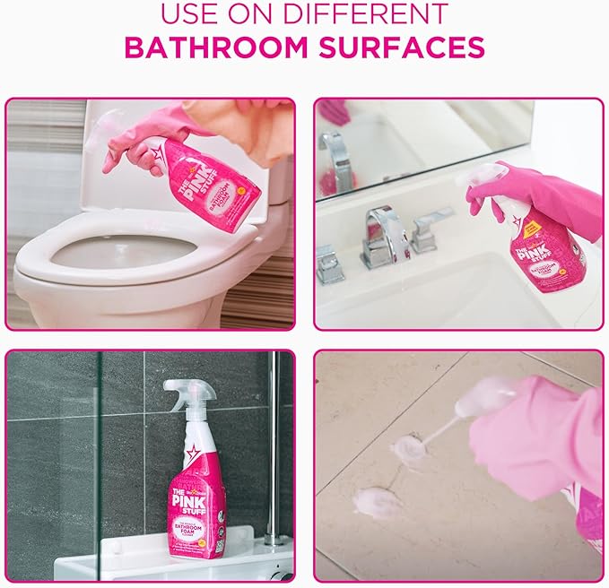 Stardrops - The Pink Stuff Miracle Bathroom Foam Cleaner,30 fl oz – Now 20% More! Powerful Foaming Action for Showers,Sinks,Tubs & Tiles – Removes Soap Scum,Limescale & Grime with Ease,(Pack of 3)