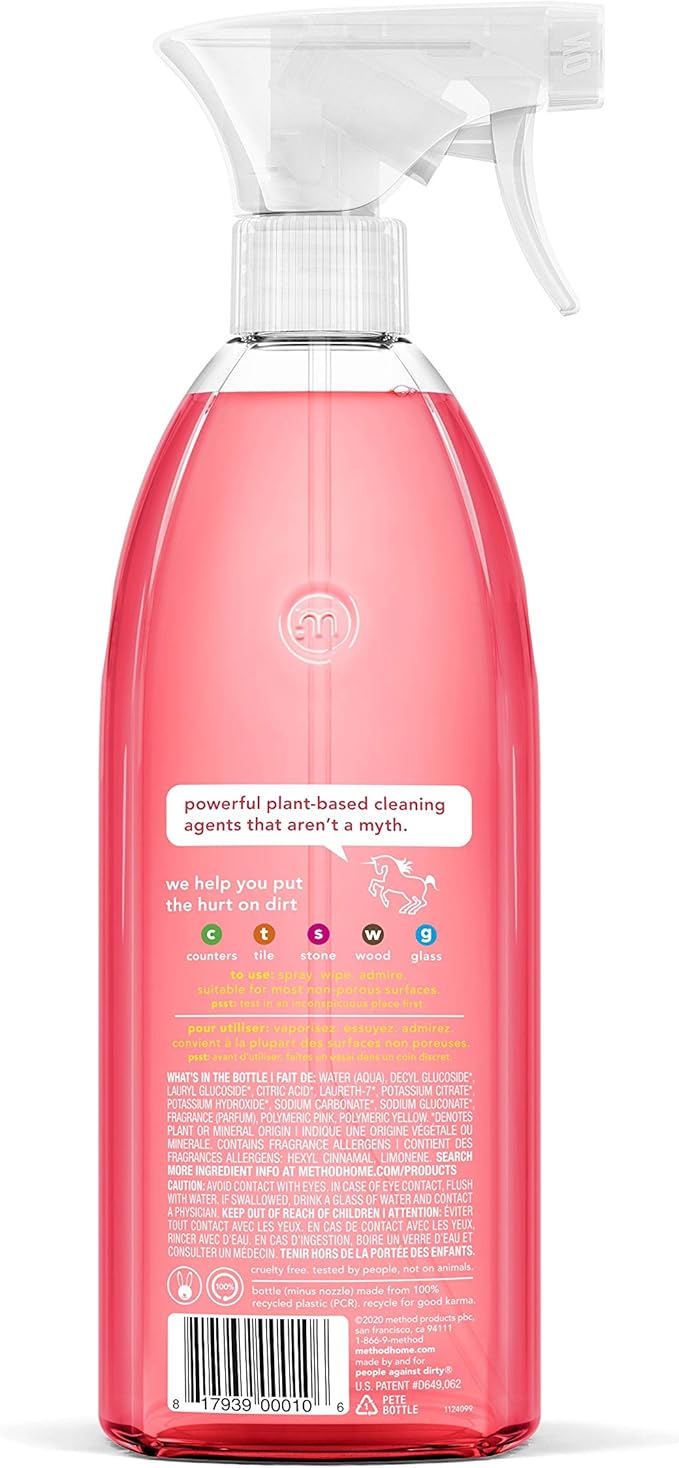 Method All-Purpose Cleaner Spray,Pink Grapefruit,Perfect for Most Counters,Tiles and More,28 Fl Oz,(Pack of 8)