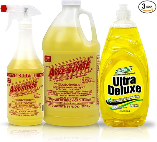 La's Totally Awesome All-Purpose Cleaner Combo Pack (24oz + 64oz) + Bonus Lemon Dish Soap 30oz - Multipurpose Home Cleaner & Degreaser with Dishwashing Liquid