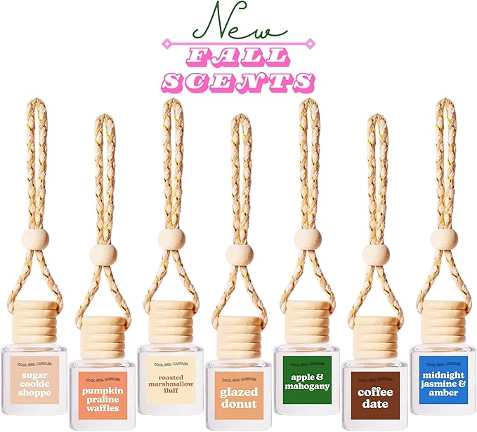 COOLGIRLCANDLES Coffee Date Car Hanging Fragrance Oil Diffuser - Air Freshener for Essential Oils, Scents Aromatherapy Automobile, Long Lasting Car Bottle