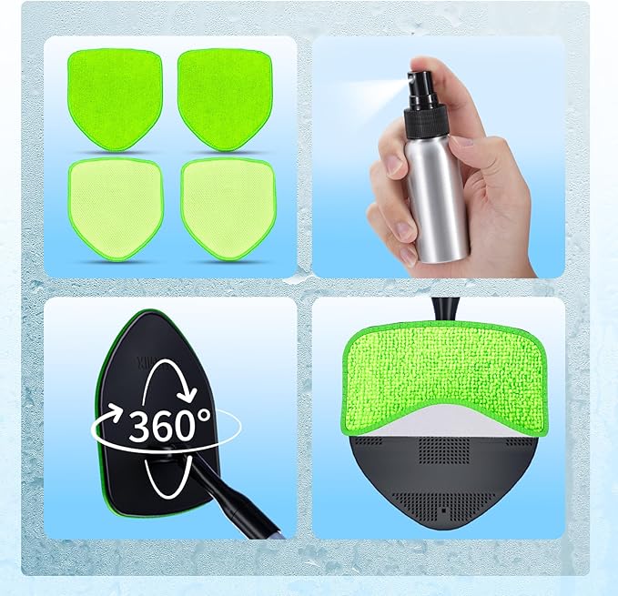 XINDELL Windshield Cleaning Tool, Interior & Inside Car Windshield Cleaner with Microfiber Pads, Extendable Handle & 360° Rotating Head, Streak-Free Glass Cleaning Kit for Cars Trucks