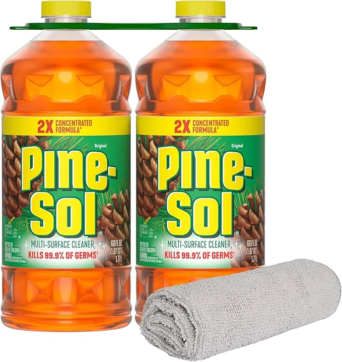 PURPUR Cloth & Pine-Sol Multi-Surface Cleaner, 2X Concentrated Formula Makes 120 Gallons, Bundled with microfiber 60 Fl Oz (2 Bottles)
