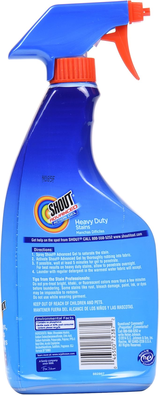 Shout Advanced Laundry Stain Remover Gel for Clothes Laundry, Breaks Down Stubborn, Dried-in, and Tough Stains, 22oz Spray, Pack of 6 (Packaging May Vary)