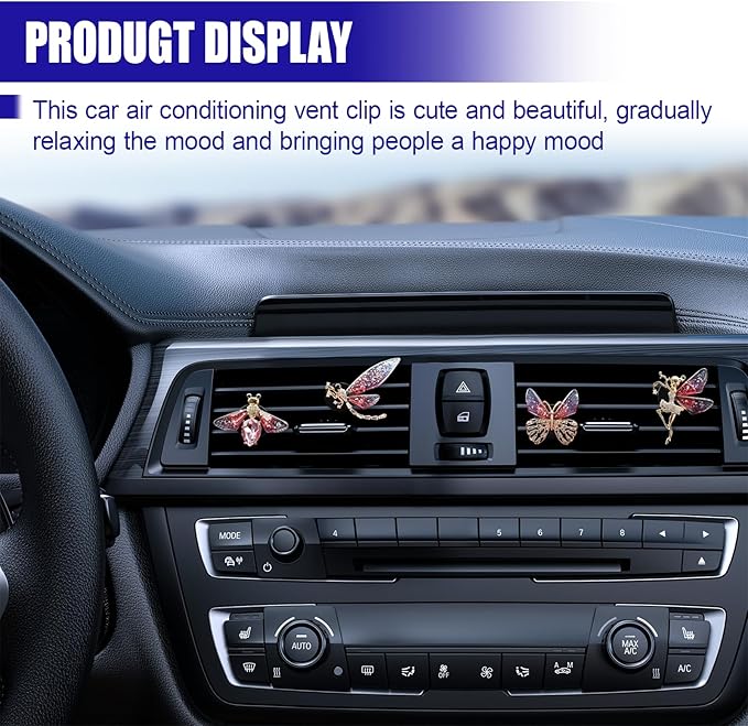 4PCS Bling Car Dashboard Air Vent Trim Clips, Sparkly Rhinestone Car Air Diffuser Clip, Cute Auto Interior Decoration Accessories for Women Present (Rose Red)