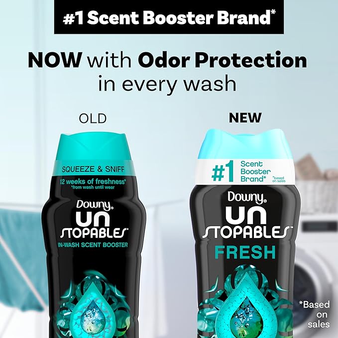 Downy Unstopables In Wash Scent Booster Beads, Fresh Scent, 24 oz, Laundry Beads for odor Protection, Downy Scent Booster Beads, Laundry Scent Boosters (Pack of 2)
