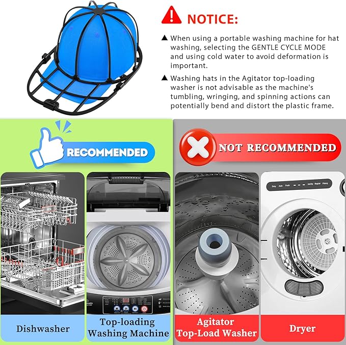 Eiito Hat Washer Cage,Hat Washer for Washing Machine and Dishwasher,Baseball Cap Washing Cage,Say Goodbye to Deformed Dirty Hats (Black 2 Pack)