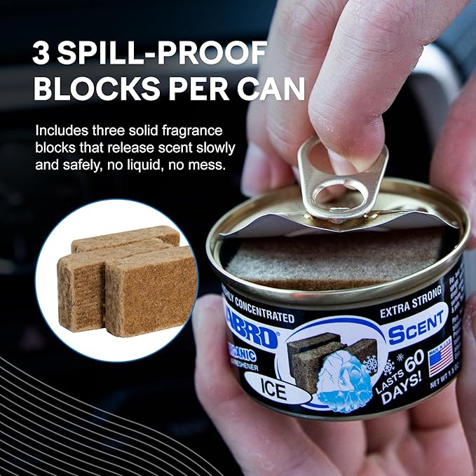 ABRO Car Air Fresheners: Canned, Spill Proof Airfreshener for Home, Office, or Car Accessories Interior, Up to 60 Days - 3Pck New Car Smell Ice Scent