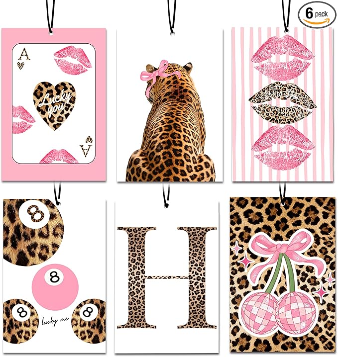 6PCS Leopard Initial H Car Air Freshener,Personalized Letter Car Accessories,Initial Gifts for Women and Men New Driver Auto Decor Rearview Mirror Hanging,Aromatherapy for Cars Interior or Locker