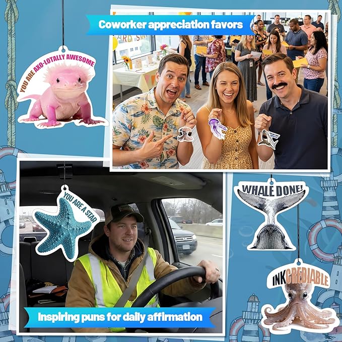 48 Pcs Employee Appreciation Gift Bulk Funny Air Freshener Car Scented Sea Animal Thank You Hanging Decor Inspirational Team Thank You Gift for Coworkers Staffs Nurse Teachers Student