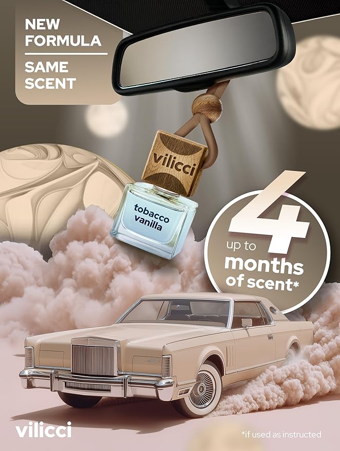 Vilicci Tobacco Vanilla Car Fragrance (pack of 2) – Premium Auto Perfume & Car Air Freshener | Sophisticated & Timeless Scent | Long-Lasting (Up to 120 Days) | Odor Eliminating | Vegan, Cruelty-Free