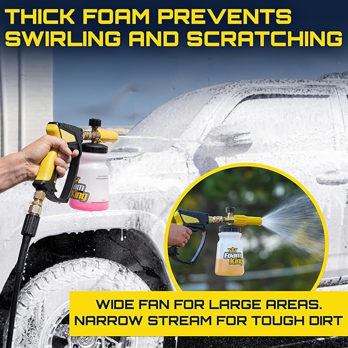 Foam Cannon Pressure Washer Gun, Stubby Foam Sprayer for Car Wash, Power Washer Swivel for Pressure Washers - Incl. Wash Mitt & Microfiber Towel, Ultimate Detailing Kit for Deep Cleaning