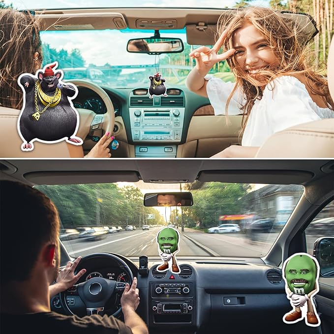 Pounchi Funny Meme Car Air Freshener Cards (8 Pack Refreshing Ice Scent) Funny Accessories for Car Interior Hanging Gift Rearview Pendant Supplies