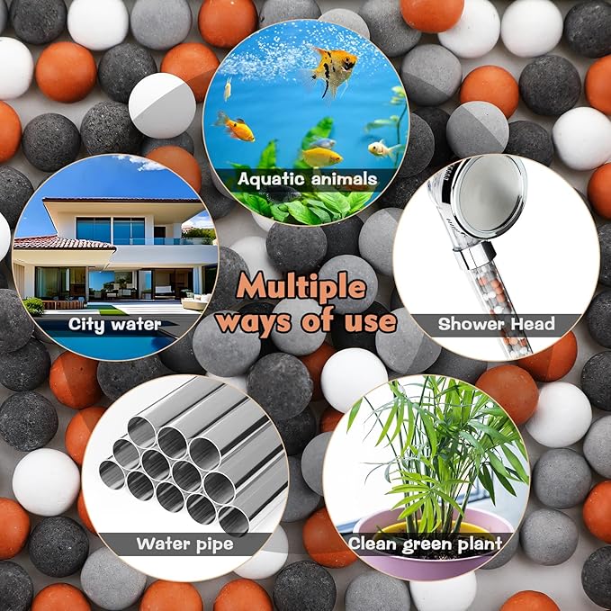 Patelai Replacement Anion Mineral Shower Head Bead Refills Purifying Water Mineral Bead Filtration Stone Ball for Filtered Shower Head, Diameter 7-8 mm(280.0 Grams,Orange, Gray, White, Black)