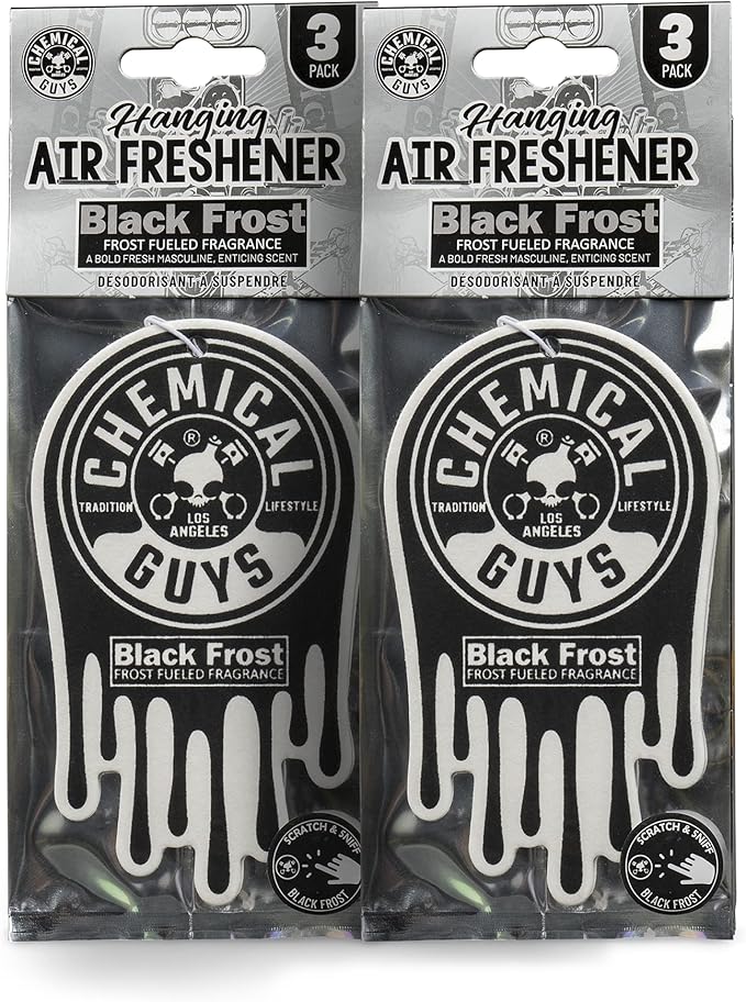 Chemical Guys Hanging Air Freshener, Black Frost Scent 6 Pack, Great for Cars, Trucks, SUVs, RVs, Home, Garage, Workspace, Dorm Room & More (2 x 3 Packs) - AIR40502