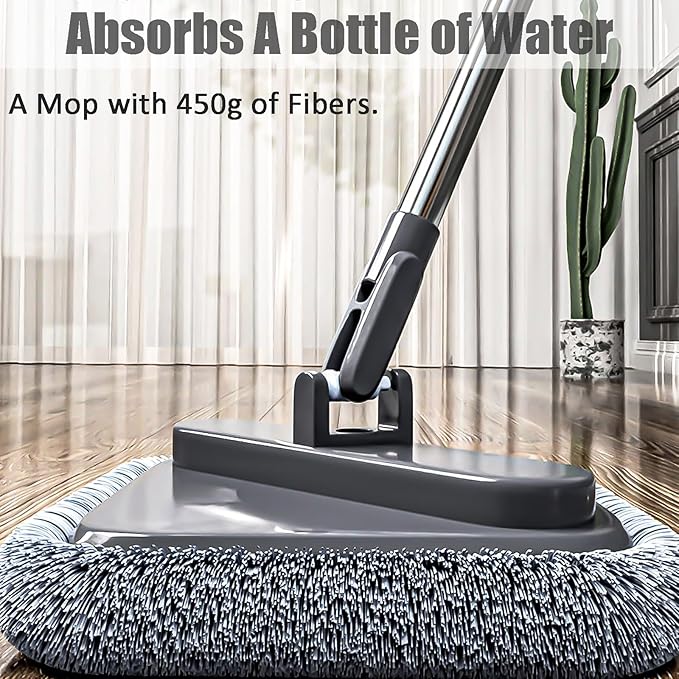 Spin Mop and Bucket Set with Self Separation Dirty and Clean Water System, Self Wringing 360° Rotating Square Mop-Head for Hardwood Tile Marble Floors(Mop Set and 1 Pads)