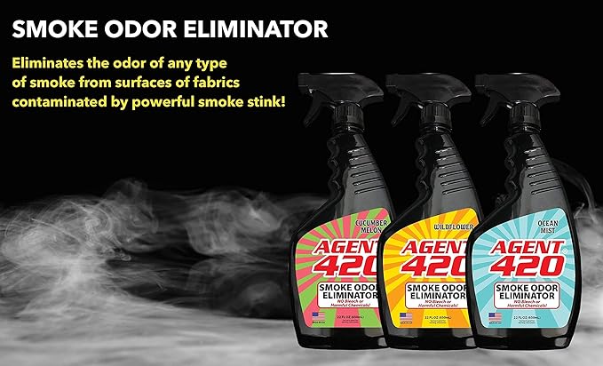 Agent 420 Odor Eliminator Trigger Spray, Ocean Mist, 22 oz — Tea Tree Oil Breaks Down Smoke at the Molecular Level