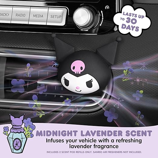 Hello Kitty Car Air Freshener Refills 2-Pack - Midnight Lavender Scent – Cute and Long-Lasting Car Accessories, Odor Eliminator, Fun Scents, 30 Days Freshness (2 Refills)
