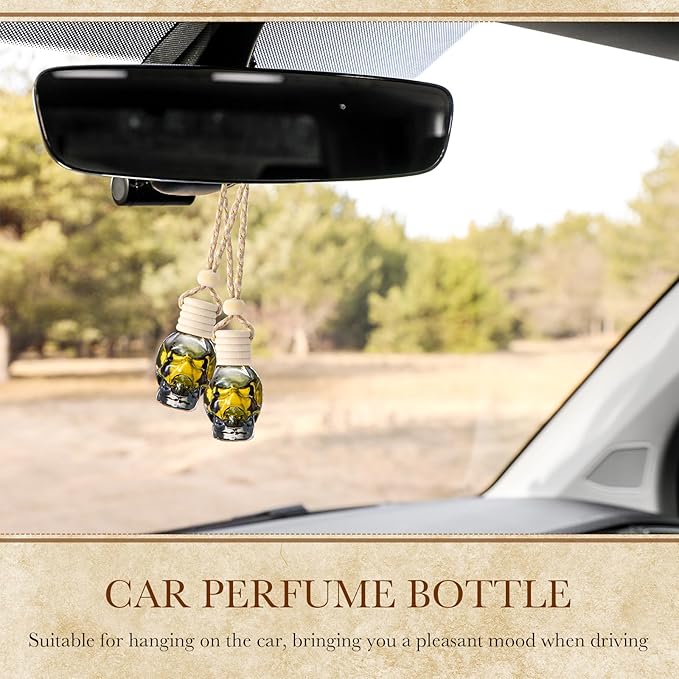 BBTO 50 Pcs Hanging Car Air Freshener Black Car Diffuser Bottles Empty Glass Perfume Bottle Freshener Diffuser Bottles Pendant for Essential Oil Fragrance Aromatherapy Ornament(Skeleton)